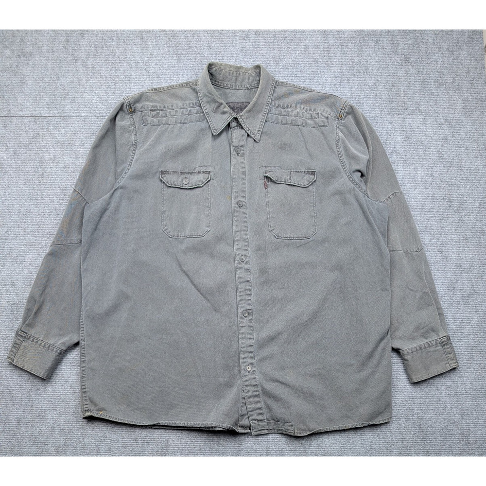 Levis Canvas Button Up Shirt Mens XXL Gray Work Wear Utility Thick Cotton Rugged - Picture 8 of 11